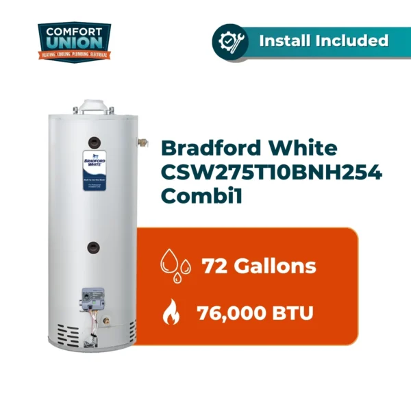 Bradford White CSW275T10BNH254 Combil1 Tall 76 MBH Natural Gas Residential Water Heater