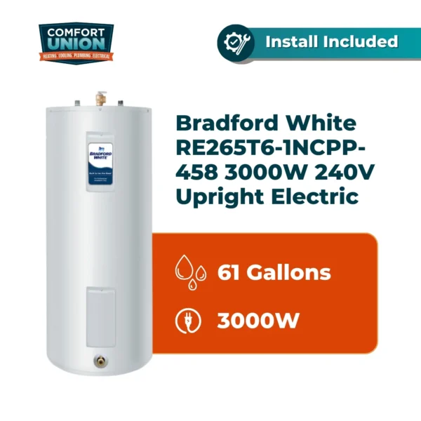 Bradford White RE265T6-1NCPP-458 61 gal 3000 W 240V 2 Element Upright/Tall Residential Electric Water Heater