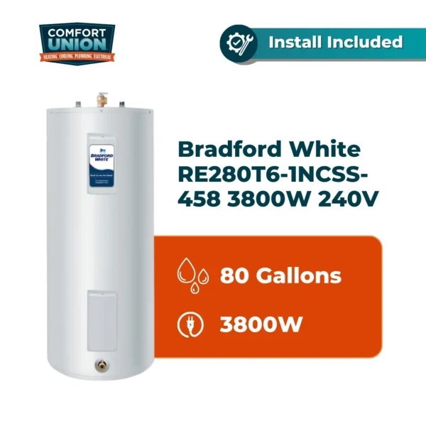 Bradford White RE280T6-1NCSS-458 3800 W 240V 2 Element Tall Residential Electric Water Heater