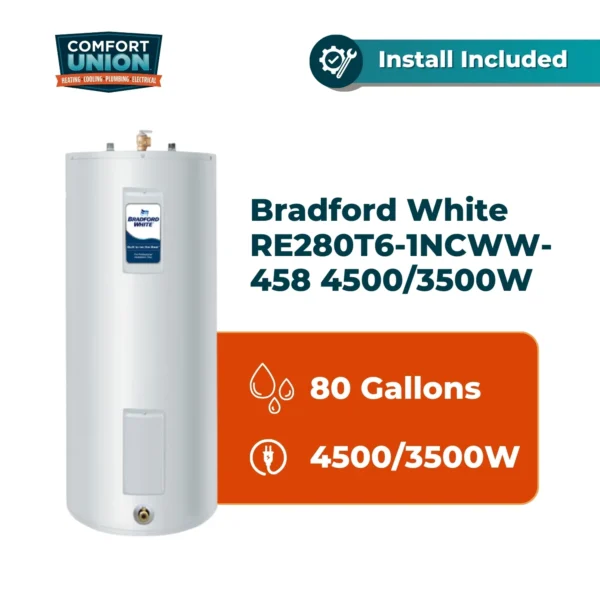 Bradford White RE280T6-1NCWW-458 4500/3500 W 240/208V 2 Element Tall Residential Water Heater