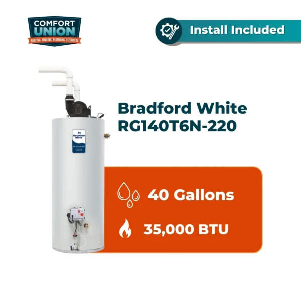 Bradford White RG140T6N-220 Defender Safety System 35k btu/hr Natural Gas Tall Residential Water Heater