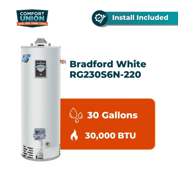 Bradford White RG230S6N-220 Defender Safety System 30 gal 30k btu/hr Natural Gas Standard Residential Water Heater