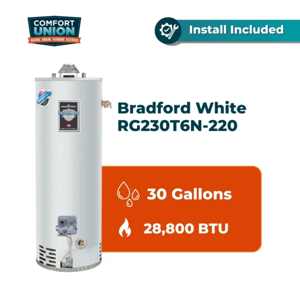 Bradford White RG230T6N-220 Defender Safety System 28.8k btu/hr Natural Gas Tall Residential Water Heater