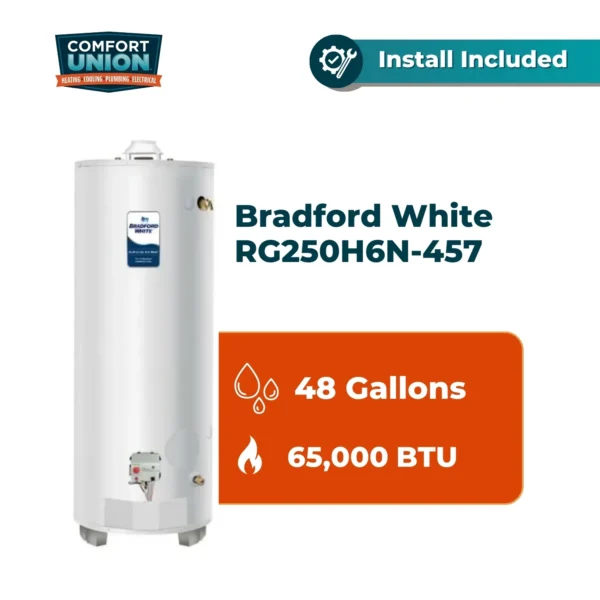 Bradford White RG250H6N-457 Defender Safety System 65k btu/hr High Input Natural Gas Residential Water Heater