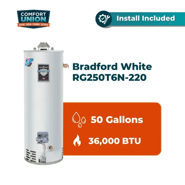 Bradford White RG250T6N-220 Defender Safety System 36k btu/hr Natural Gas Tall Residential Water Heater