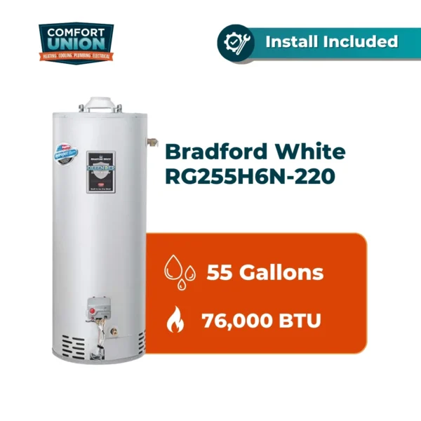 Bradford White RG255H6N-220 Defender Safety System 76k btu/hr Natural Gas High Input Residential Water Heater