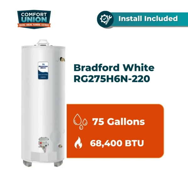 Bradford White RG275H6N-220 Defender Safety System 68.4k btu/hr Natural Gas High Input Residential Water Heater