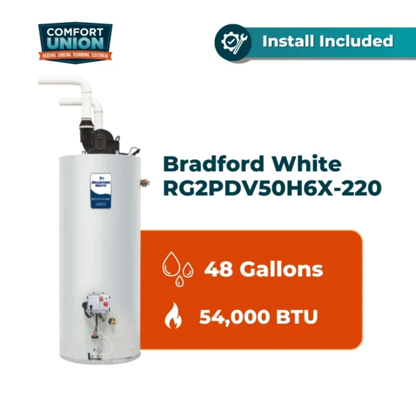 Bradford White RG2PDV50H6X-220 Defender Safety System 48 gal 54k btu/hr Liquid Propane Gas Residential Water Heater