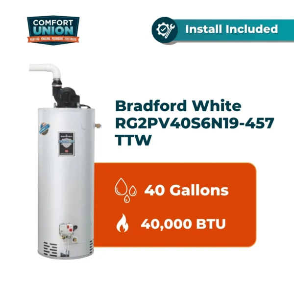 Bradford White RG2PV40S6N19-457 TTW/Defender Safety System 40k btu/hr Natural Gas Tall Residential Water Heater