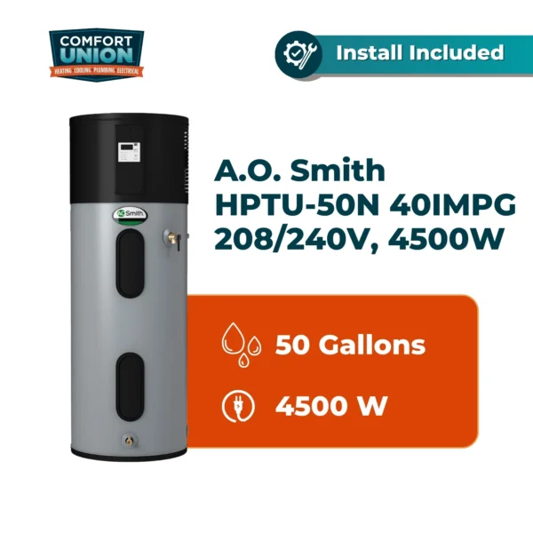 A.O. Smith HPTU-50N 40IMPG Electric Hybrid 208/240V, 4500W Water Heater