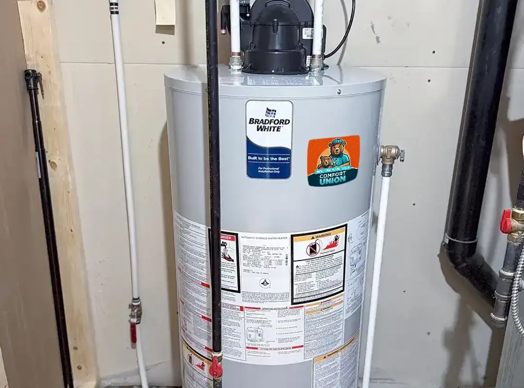 After complete installation of Bradford white power vent hot water heater installed by Comfort Union